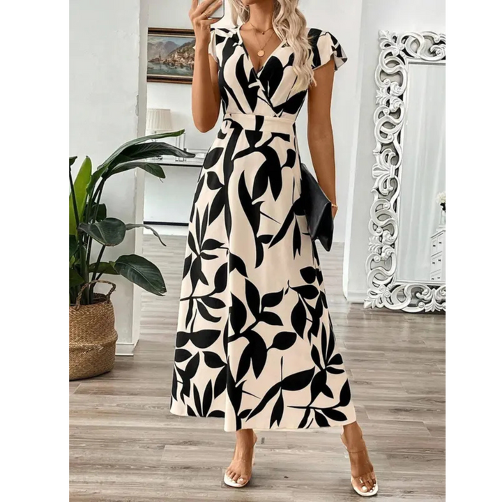 Mira | Elegantes Wickel Maxikleid mit Auffälligem Blatt-Print 2