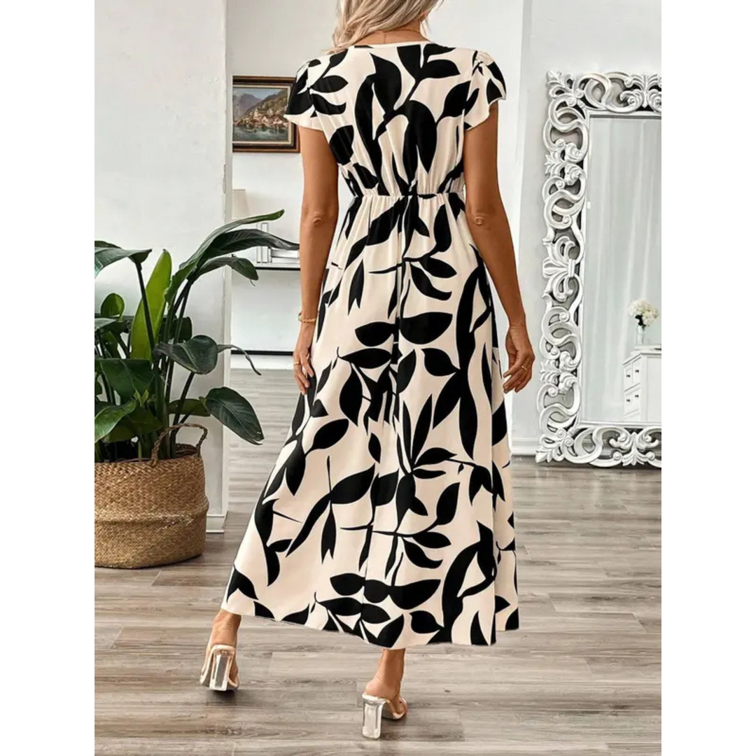 Mira | Elegantes Wickel Maxikleid mit Auffälligem Blatt-Print 3