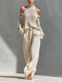 Elena | Elegant cold-shoulder knit set with wide leg