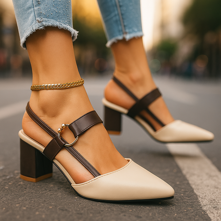 Mirella | Elegante Blockabsatz Heels mit Goldring-Detail 0