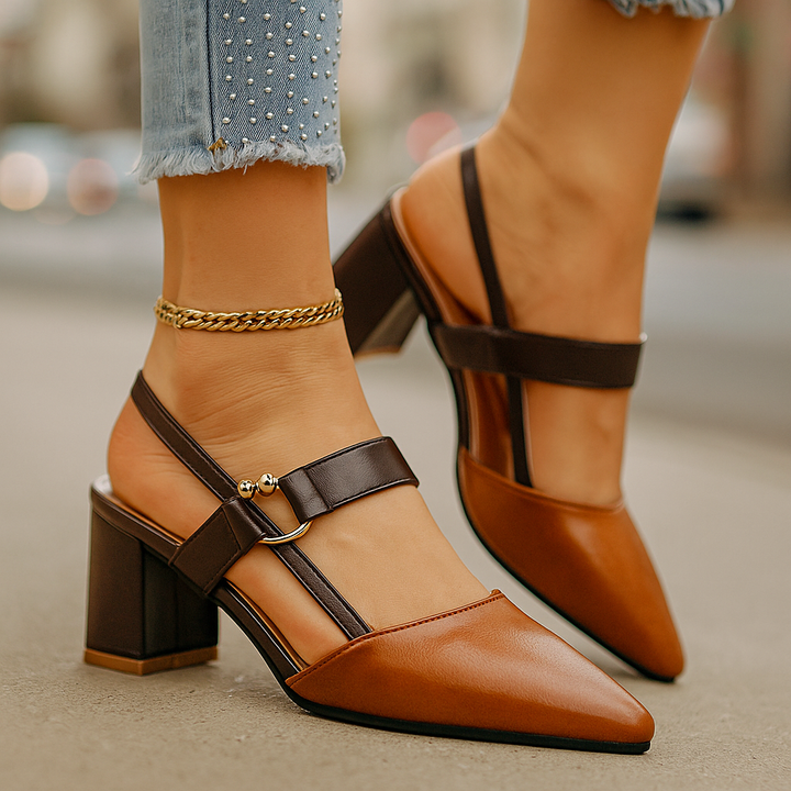 Mirella | Elegante Blockabsatz Heels mit Goldring-Detail 1