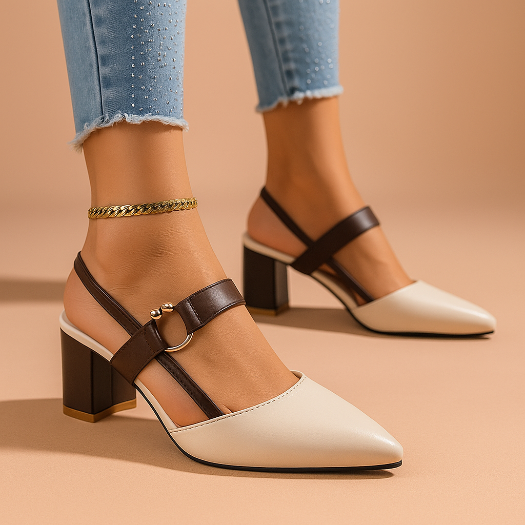 Mirella | Elegante Blockabsatz Heels mit Goldring-Detail 3