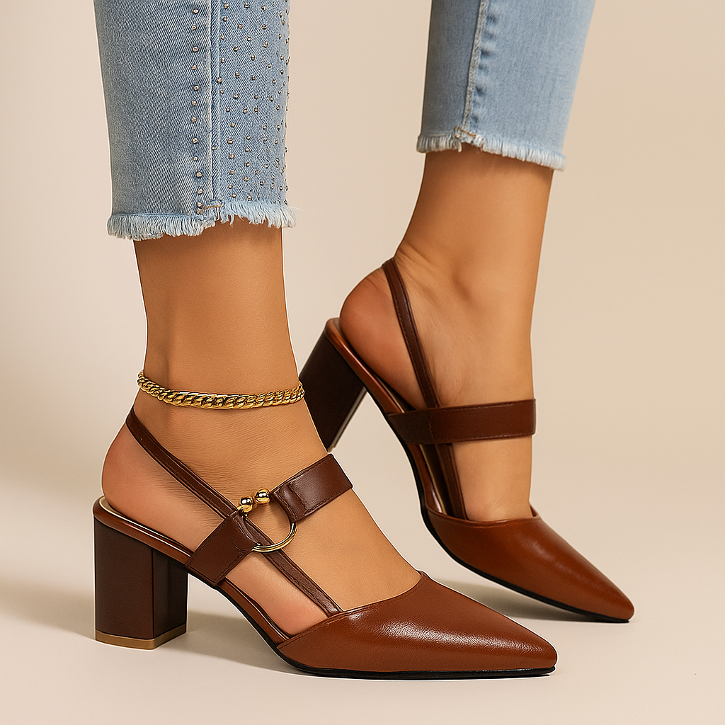 Mirella | Elegante Blockabsatz Heels mit Goldring-Detail 4