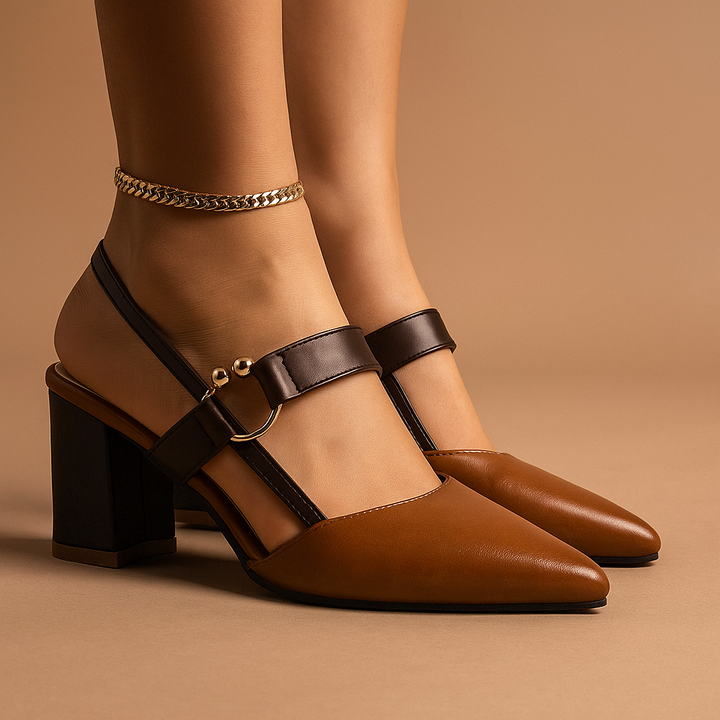 Mirella | Elegante Blockabsatz Heels mit Goldring-Detail 6