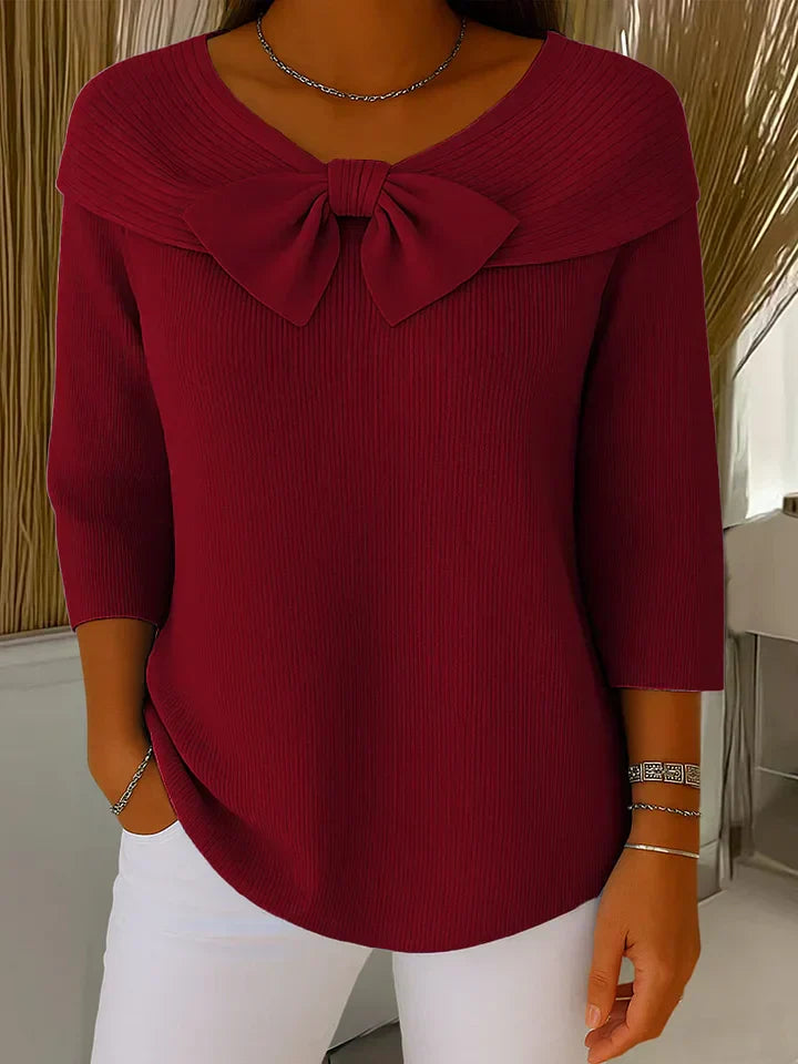 Nela | Eleganter, Weicher Pullover Damen für den Herbst – Taillierte Passform mit Romantischem Schleifendetail 3
