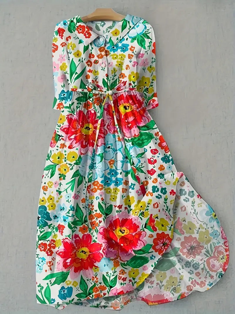 Nivara | Elegantes Blumenkleid Mit Kurzen Ärmeln 0