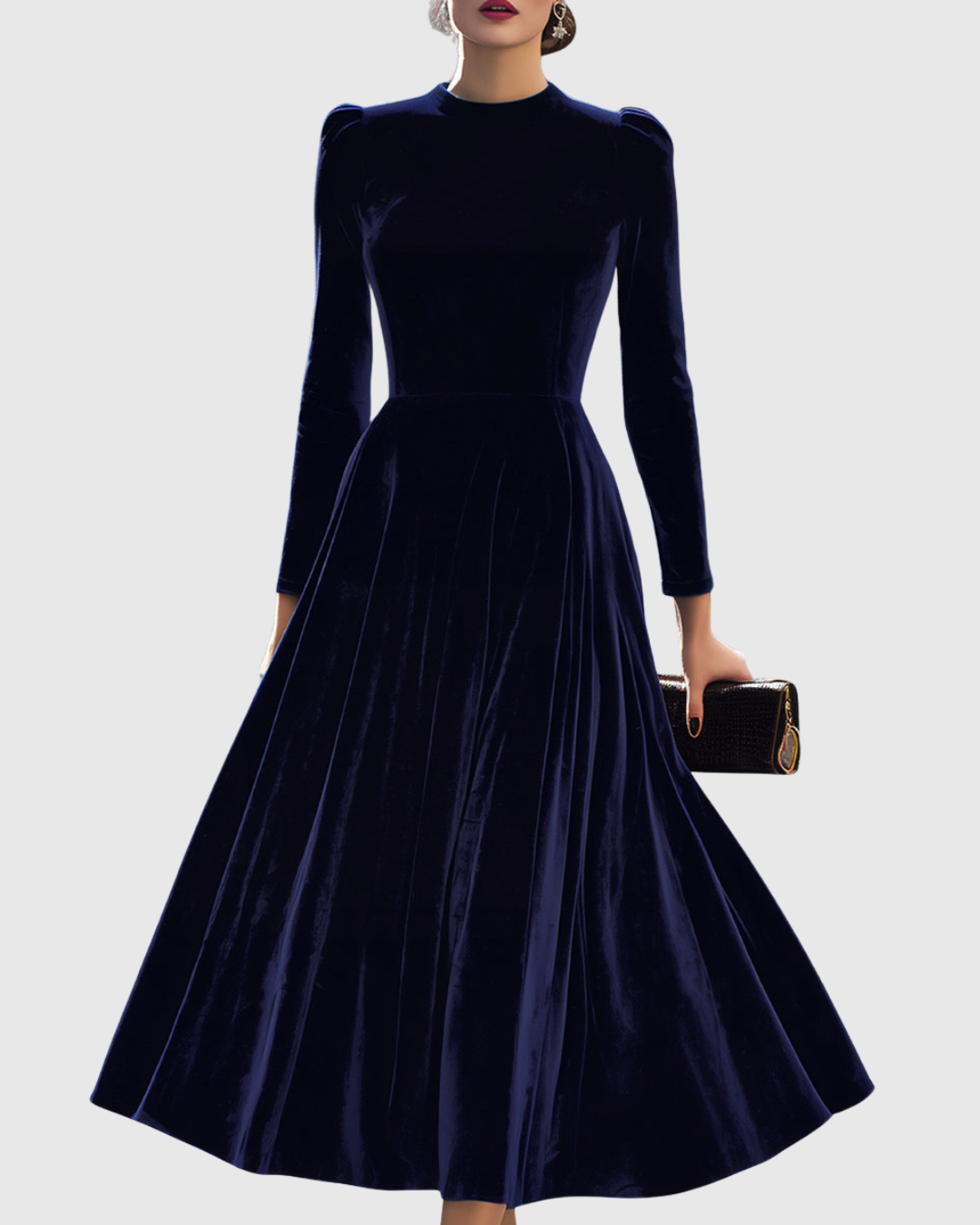 Nivaro | Elegantes Samt Damenkleid Midikleid 0