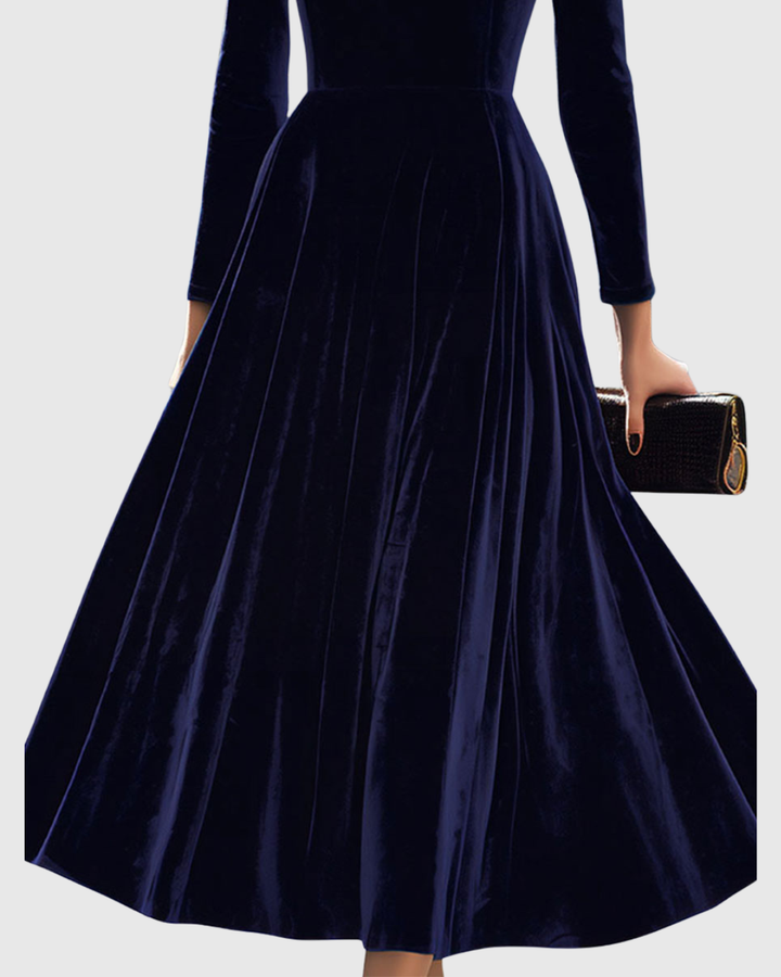 Nivaro | Elegantes Samt Damenkleid Midikleid 2