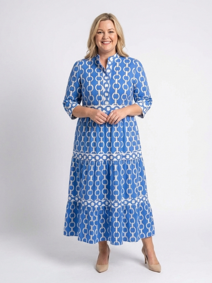 Nora | Elegantes Festliches Kleid mit Kettenmuster für Damen – Midikleid mit Abgestufter Silhouette 3