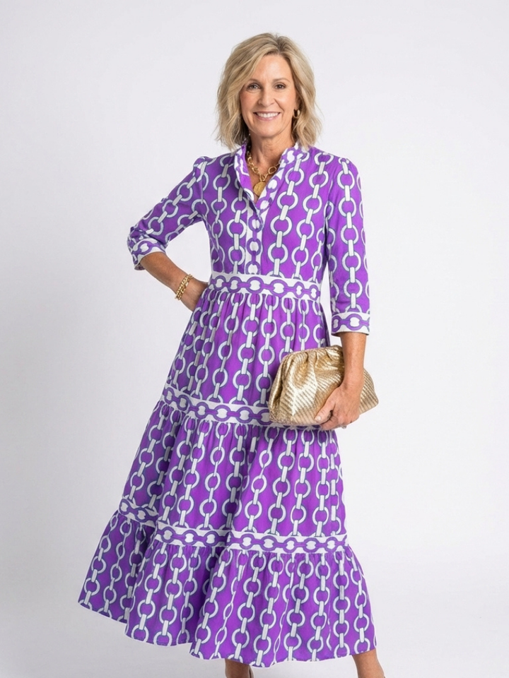 Nora | Elegantes Festliches Kleid mit Kettenmuster für Damen – Midikleid mit Abgestufter Silhouette 4