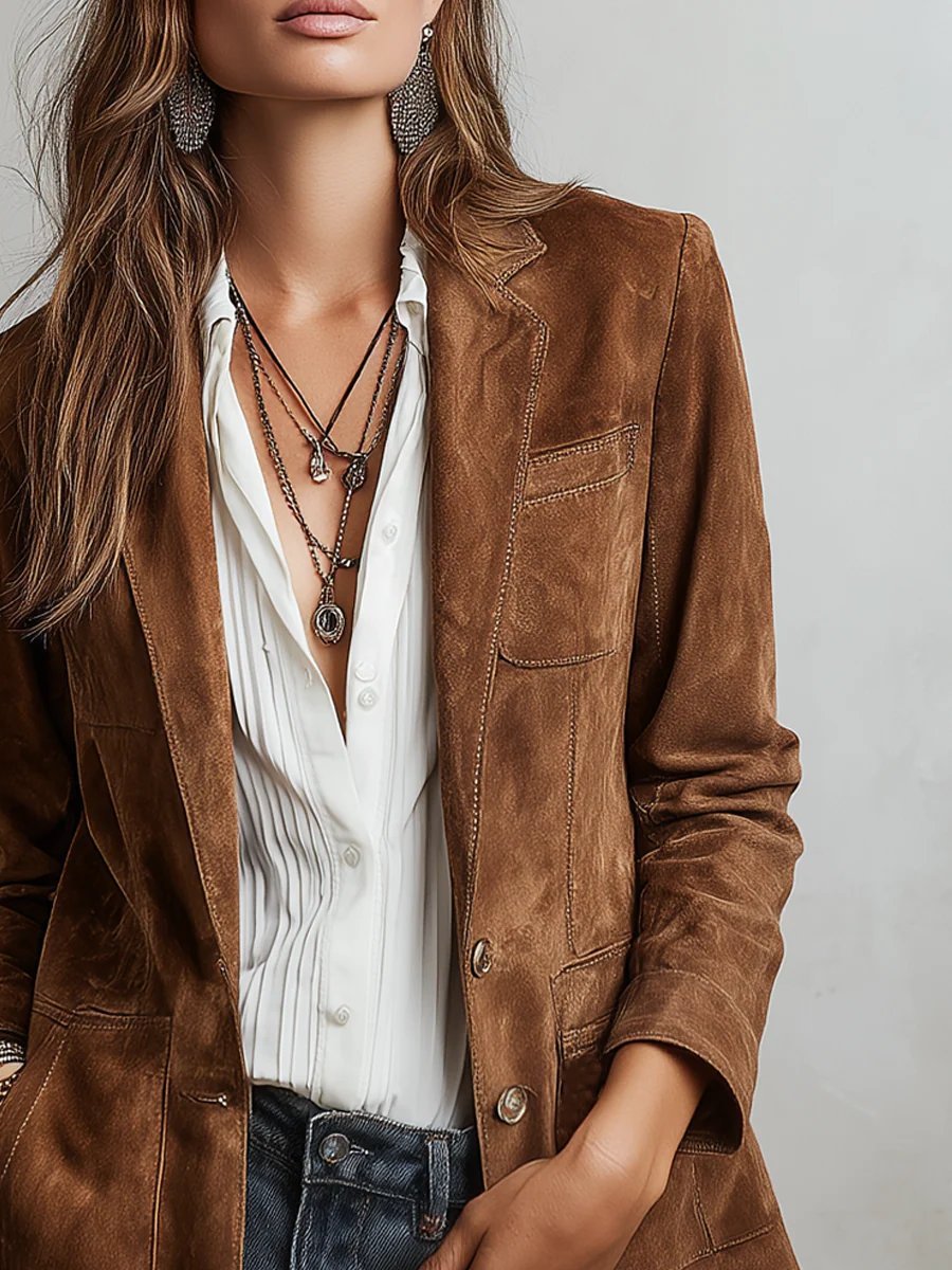 Olivia | Eleganter, einreihiger Blazer aus Wildlederimitat. 0