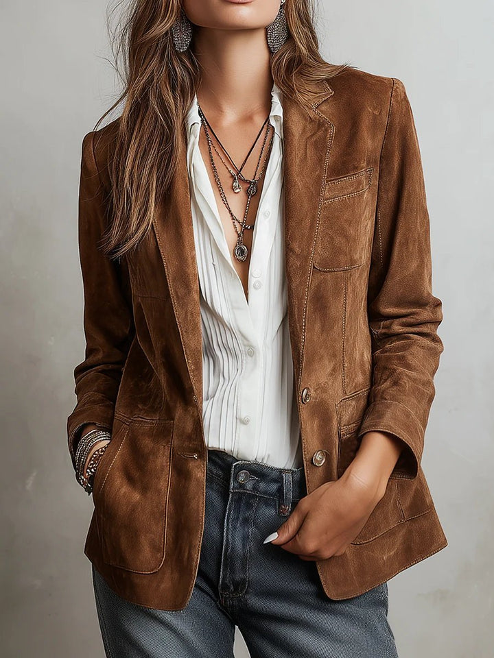 Olivia | Eleganter, einreihiger Blazer aus Wildlederimitat. 1