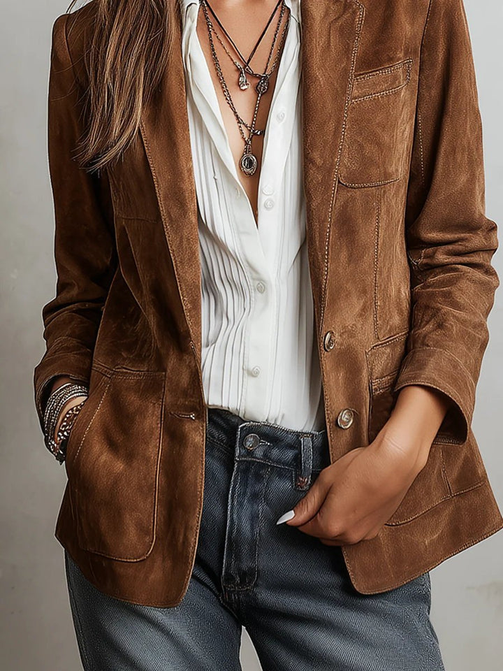 Olivia | Eleganter, einreihiger Blazer aus Wildlederimitat. 4