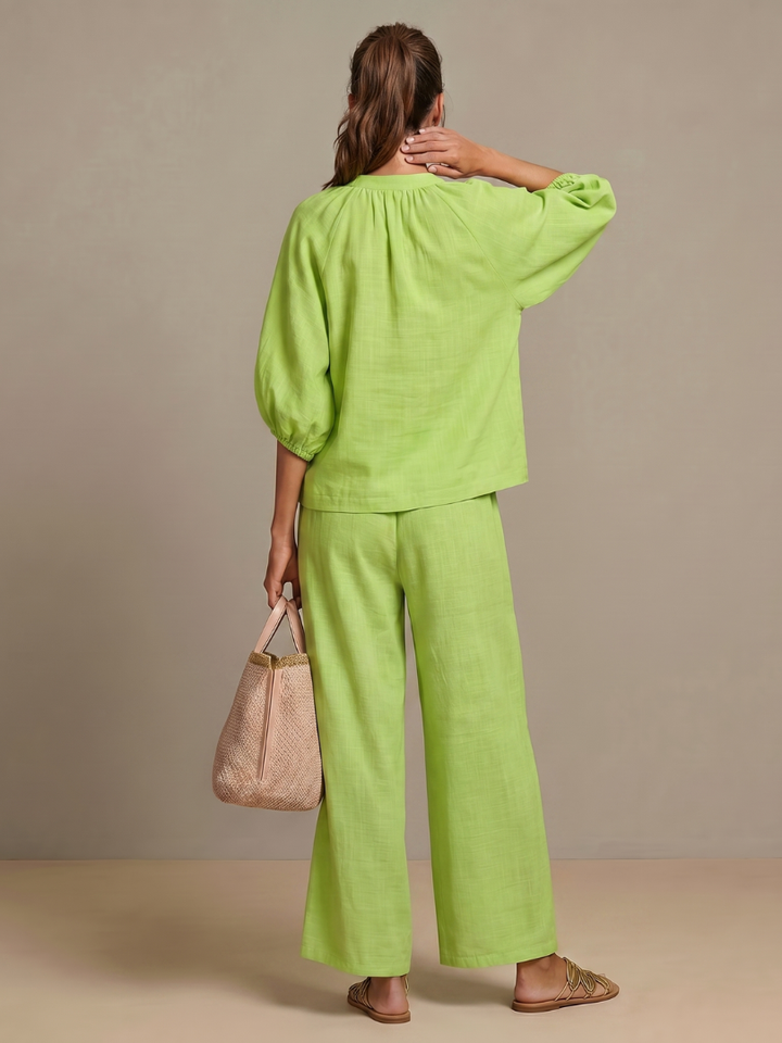 Olivia | Elegantes, Atmungsaktives Damen Set – Bluse & Weitbein-Hose im Twin Set Design 7