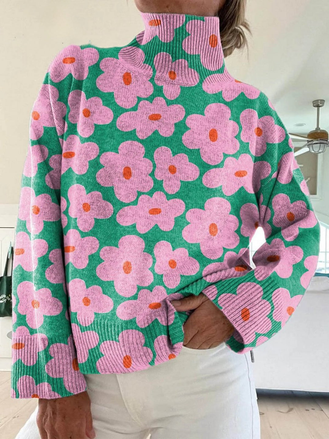 Olivia | Ultraweicher, Eleganter Damenpullover mit Blumenmuster – Langarm, Warm & Baumwolle 0