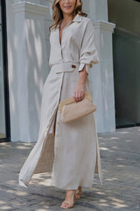 Ruby| Elegant shirt-style maxi dress with belt