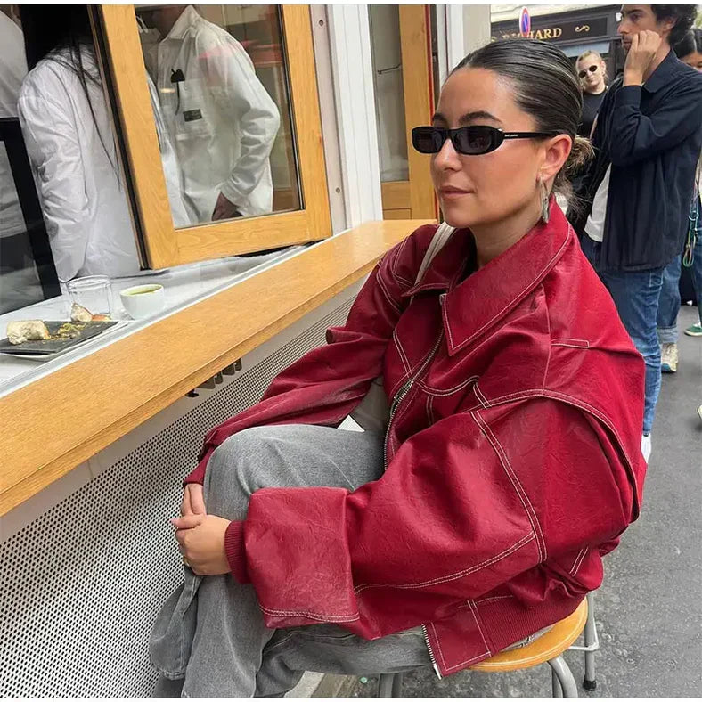Ravena | Trendige, Lässige &amp; Hochwertige Rote Oversize-Jacke 7