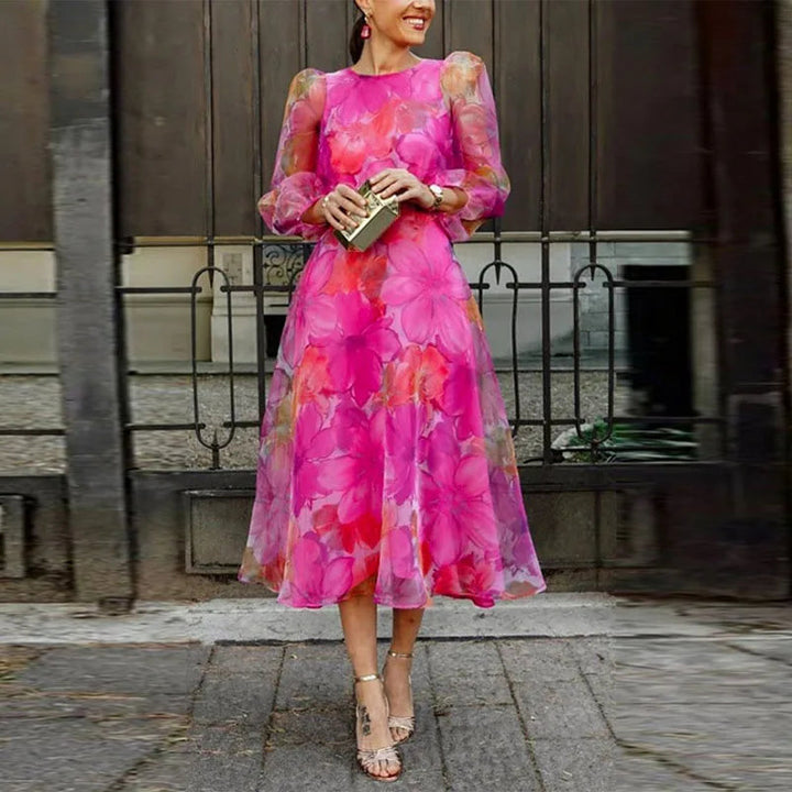 Rosa | Chiffon Midikleid Floral Elegant Hochzeitsgast Stil 0