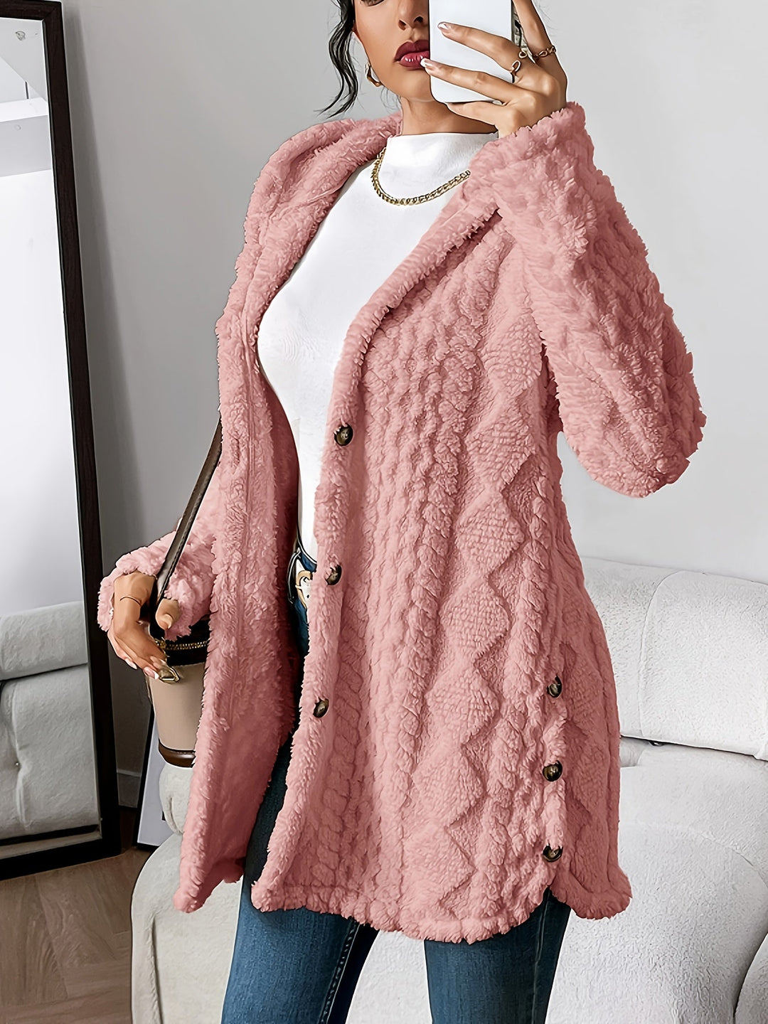 Rosalie | Kuschelige Damen Strickjacke mit Kapuze 7
