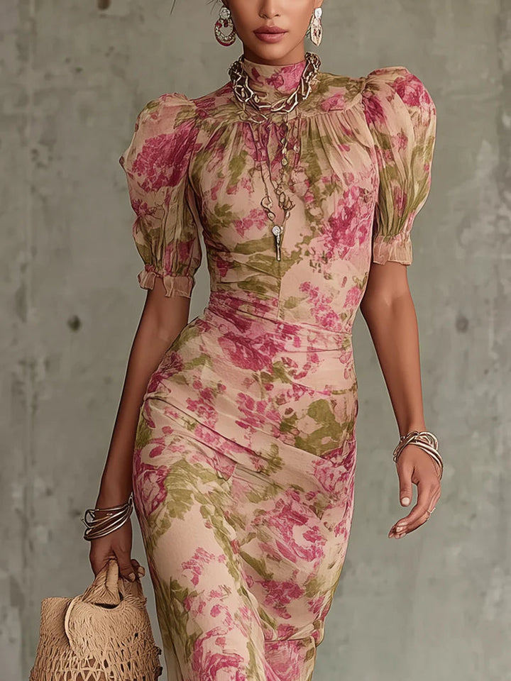 Rosalina | Elegantes Maxikleid mit Puffärmeln und Romantischem Blumenmuster 1