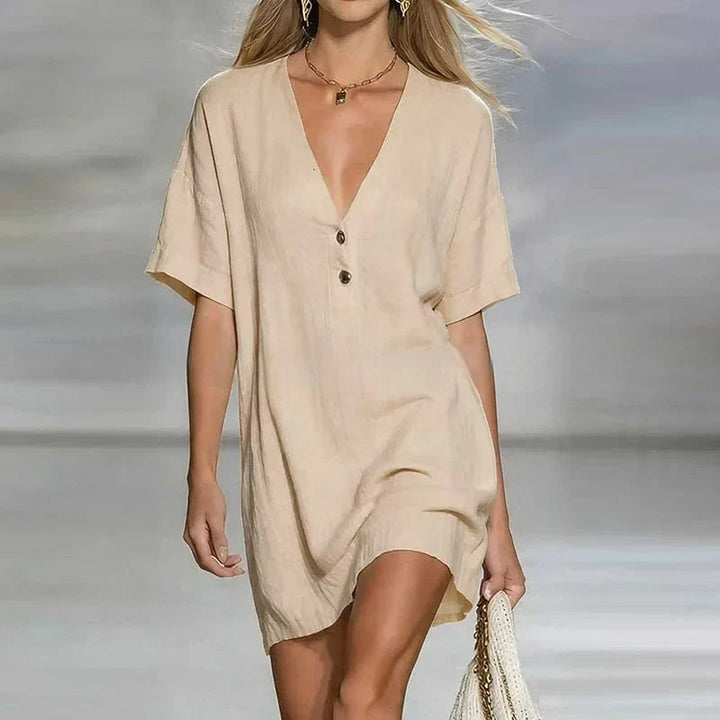 Rubina | Elegantes, Atmungsaktives Minikleid Schwarz mit V-Ausschnitt für den Sommer 5