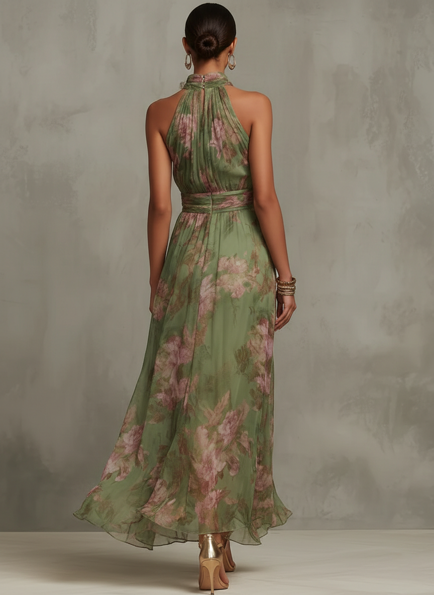 Sandra | Bequemes und Blumenmuster Neckholder-Ausschnitt Sommer Maxikleid 1