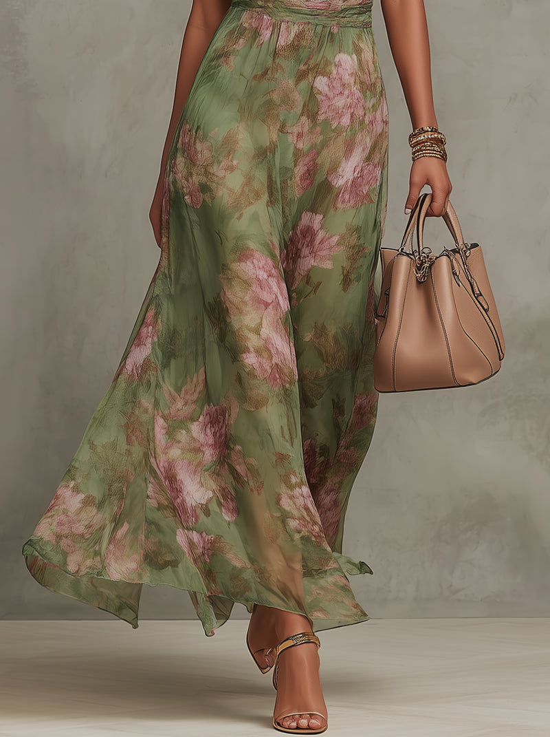 Sandra | Bequemes und Blumenmuster Neckholder-Ausschnitt Sommer Maxikleid 3