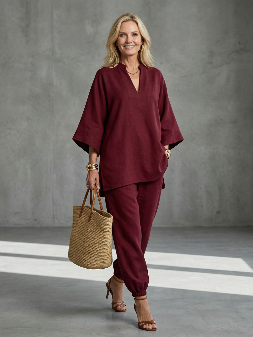 Sarina | Leicht, Elegant &amp; Lässig Tunika-Set mit V-Ausschnitt und Hose 0