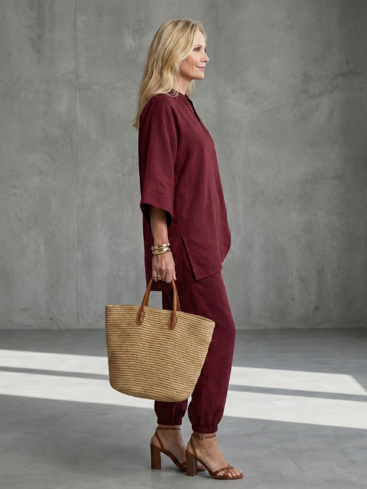 Sarina | Leicht, Elegant &amp; Lässig Tunika-Set mit V-Ausschnitt und Hose 1