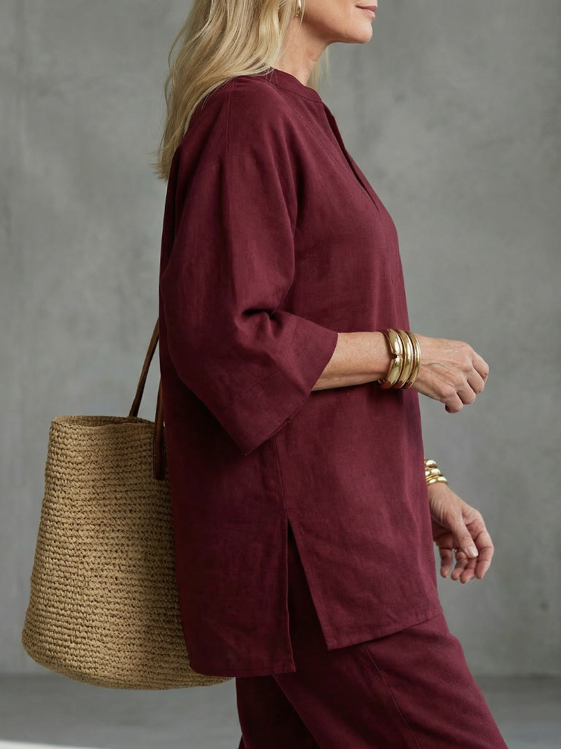 Sarina | Leicht, Elegant &amp; Lässig Tunika-Set mit V-Ausschnitt und Hose 2