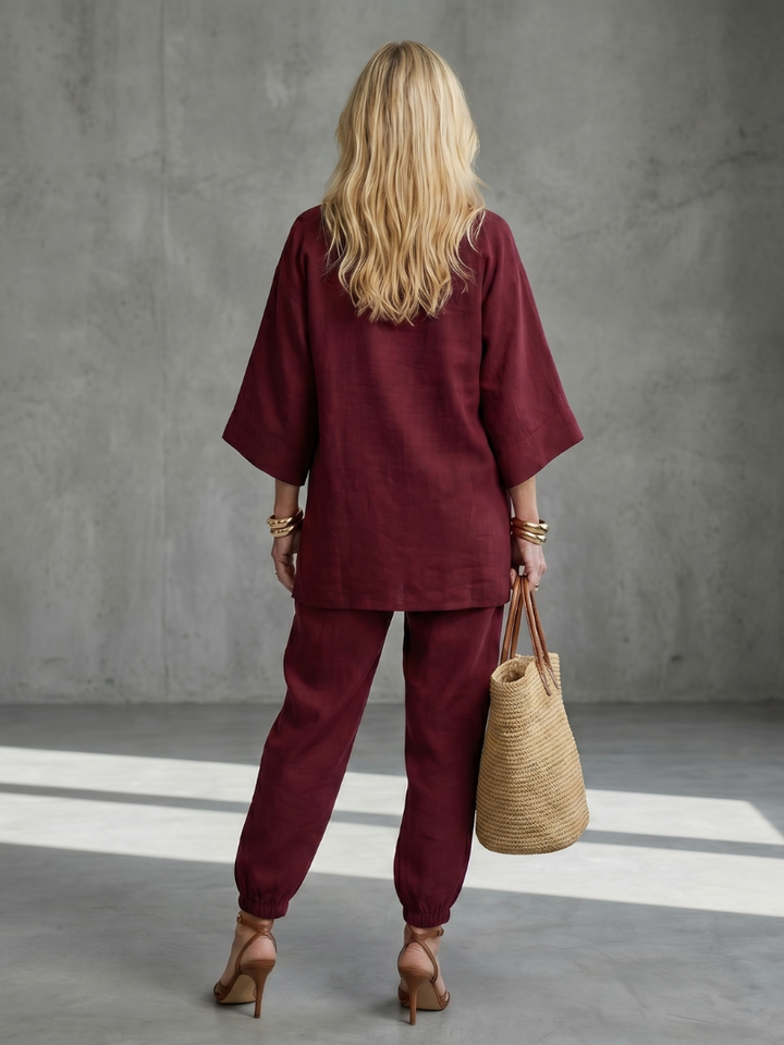Sarina | Leicht, Elegant &amp; Lässig Tunika-Set mit V-Ausschnitt und Hose 3