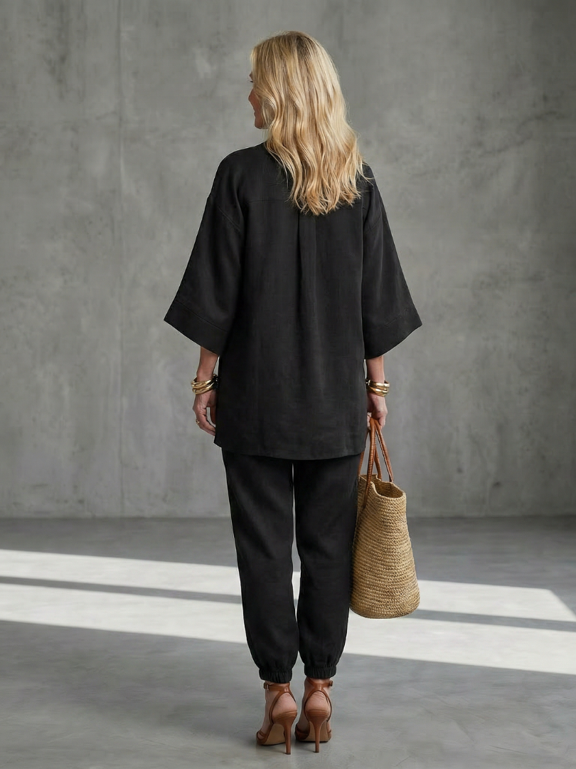 Sarina | Leicht, Elegant &amp; Lässig Tunika-Set mit V-Ausschnitt und Hose 7