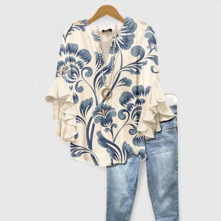 Saryphiah | Elegante, Atmungsaktive Damenbluse mit Blumendruck 0