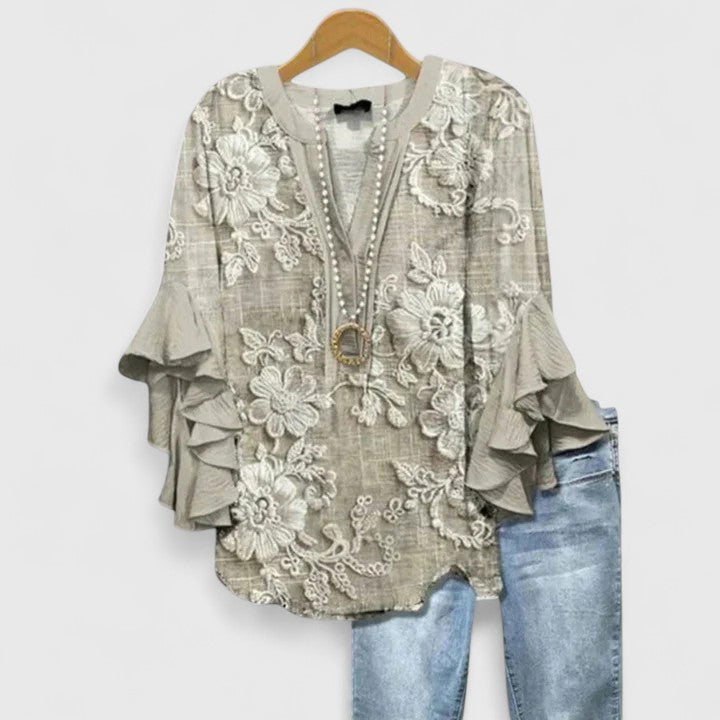 Saryphiah | Elegante, Atmungsaktive Damenbluse mit Blumendruck 1