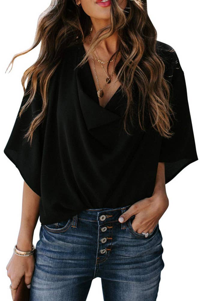 Selene | Elegante, Drapierte & Vielseitige Damenbluse – Schwarze Bluse für Festliche Anlässe 0