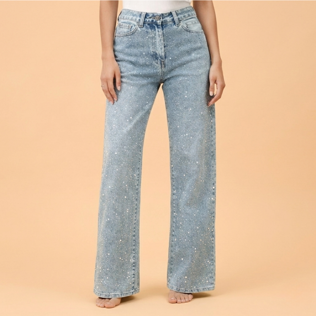 Selina | Stylische High-Waist-Glitzer-Jeans 0
