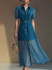 Mila | Elegant flowing maxi dress with V-neck and button placket