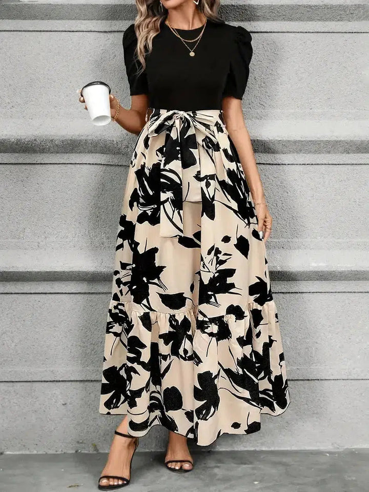 Sienna | Elegantes Maxikleid Sommer mit Botanischem Print & Taillenschnürung 5