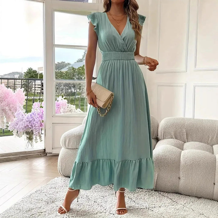 Sofia |  Elegantes Sommer Maxikleid mit V-Ausschnitt 0