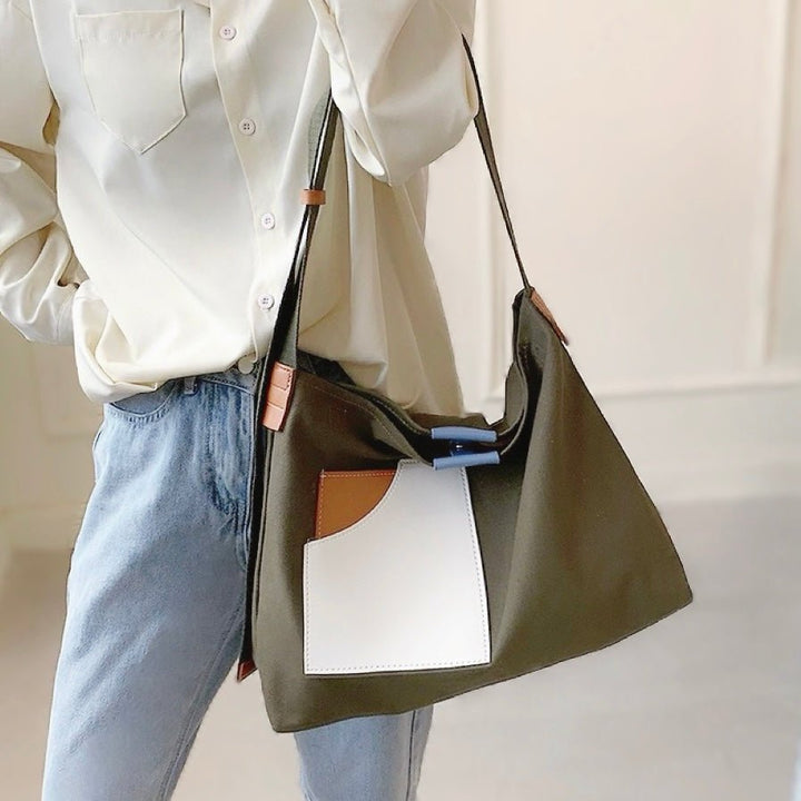 Sophia | Modernes Farbblock PU-Leder Canvas Tragetasche 4