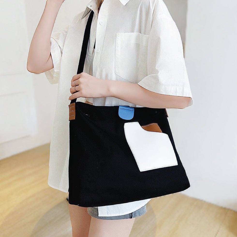 Sophia | Modernes Farbblock PU-Leder Canvas Tragetasche 6