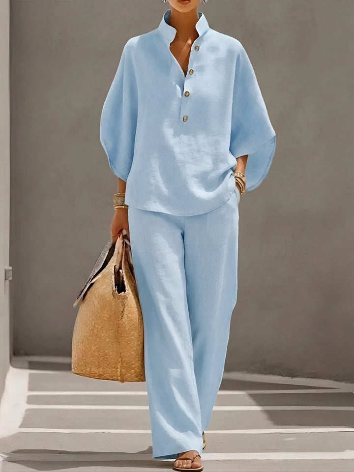 Sophie | Atmungsaktives, Elegantes Damen Set – Klassische Button-up-Bluse & Fließende Hose 3