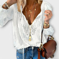 Stephanie| Elegant V-neck blouse with elaborate guipure lace