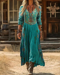 Brigitte| Romantic V-neck maxi dress with floral embroidery