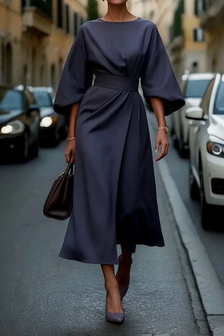Sophie | Elegantes Midikleid mit Laternenärmeln und Wickelgürtel 0