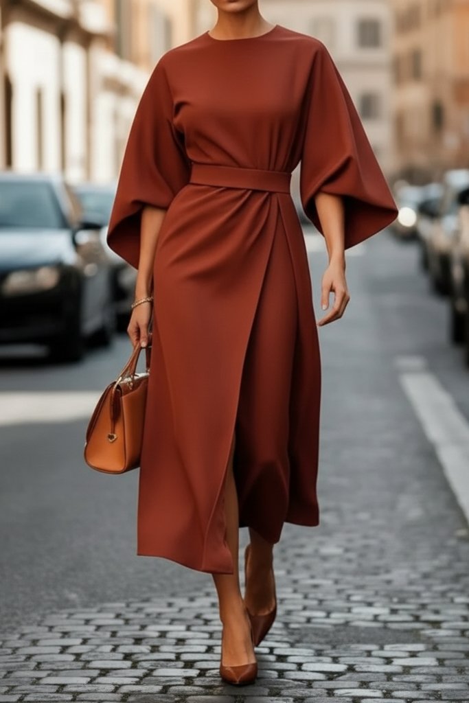 Sophie | Elegantes Midikleid mit Laternenärmeln und Wickelgürtel 1