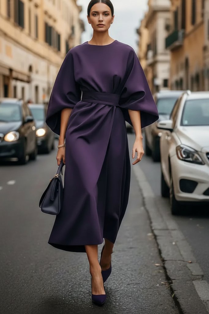 Sophie | Elegantes Midikleid mit Laternenärmeln und Wickelgürtel 2