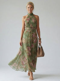 Karolin | Elegantes Neckholder-Midikleid mit floralem Print