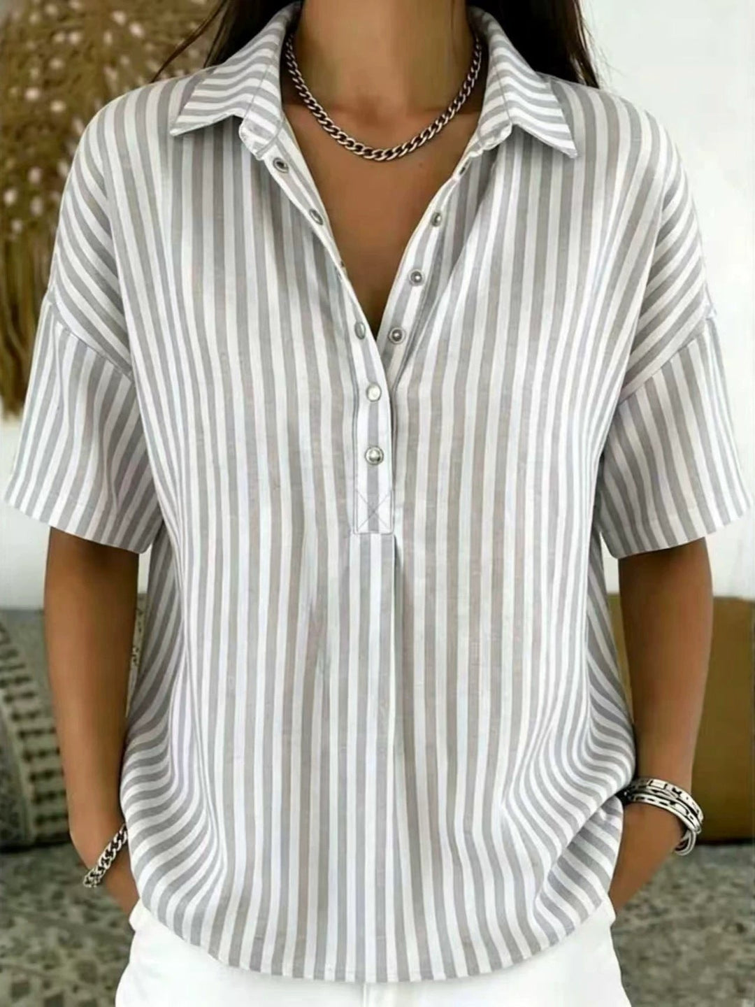 Stefanie | Bequeme und schicke gestreifte Bluse mit Kragen 7
