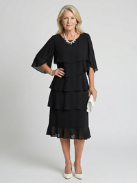 Martina | Elegant tiered midi dress with romantic flutter sleeves
